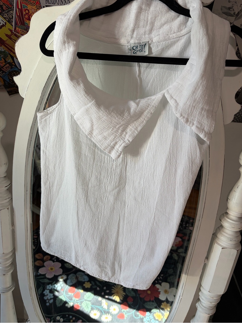 Oh My Gauze! White Sleeveless Gauze Collar Tank
